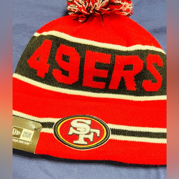 San Francisco 49ers New Era knit pom hat beanie NEW tags Authentic REd letters - Picture 2 of 5